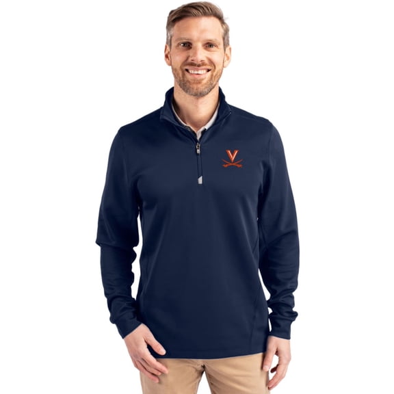 Men's Cutter & Buck Navy Virginia Cavaliers Big & Tall Traverse Half-Zip Jacket