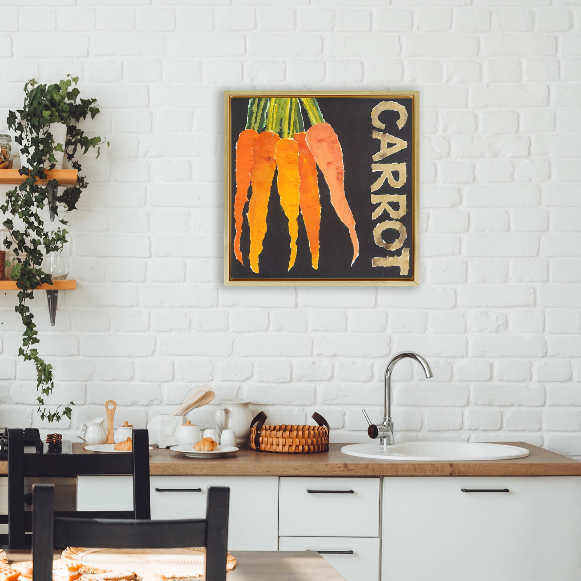 Stupell Industries Carrot Root Vegetable Gold Framed Floater Canvas Wall Art, design by Nancy Overton