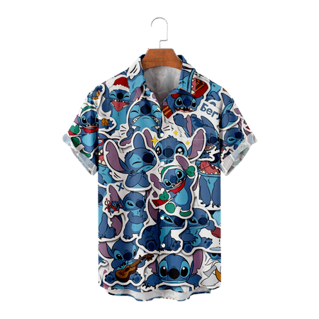 

MLFU Adult Kids Blue Elf Hawaiian Shirts Button Down Loose Fit Beach Aloha Tops Relaxed-Fit Polo Shirts Plus Size Men