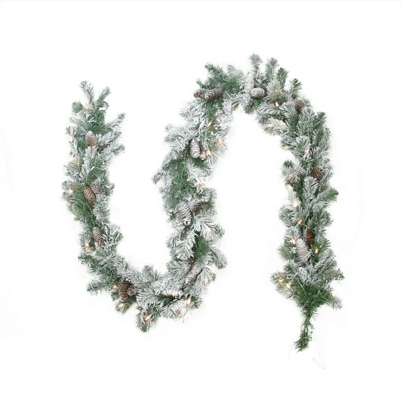 Northlight Pre-lit Flocked Victoria Pine Artificial Christmas Garland - 9' x 8" - Clear Lights