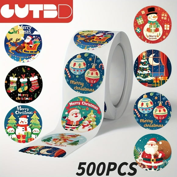 GUTBD Rouleau d'Autocollants de Noël de 500 Pcs - Sceaux en Papier à Thème Père Noël Dessin Animé, Fini Mat Autocollant, pour Cahiers, Bouteilles d'Eau, Scrapbooking, Casques, Téléphones et Décoration des Fêtes