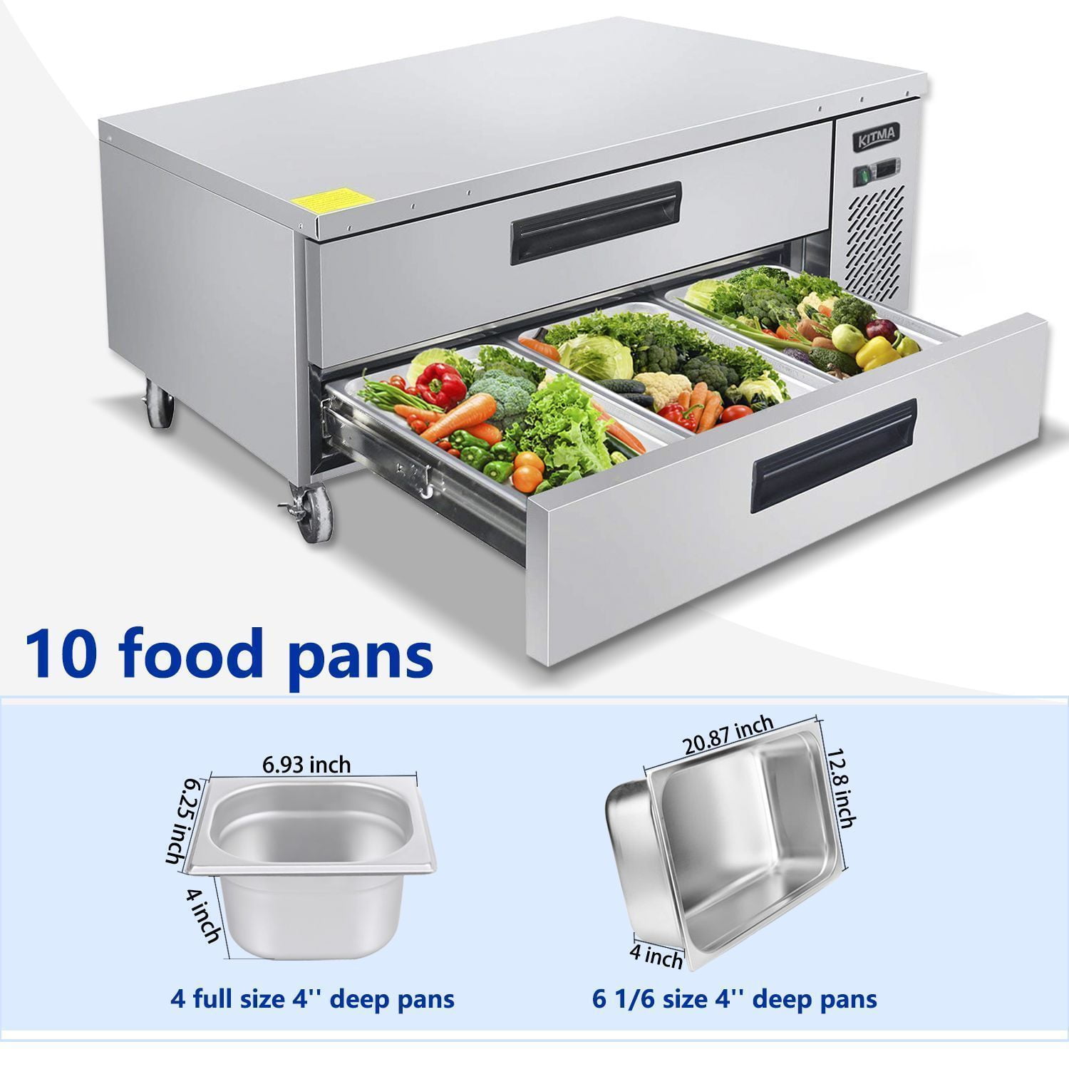 Commercial 2 Drawer Refrigerated Chef Base KITMA 48 Inches Stainless