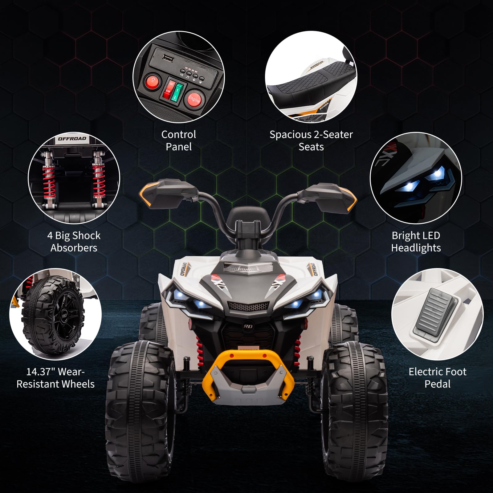 Litake 24V 2 Seater Electric ATV, Electric Car for Kids, Four-Wheeled Dirt Quad Car with Powerful Motor Off-Road Vehicle Electric Kids ATV with High Low Speed, Ride On ATV for Older Boys and Girls