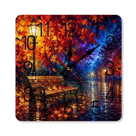 RKSupls 10×10inch Square Silent Wall Clock Wooden Frame, Quiet Riverwith Wooden Posts Foggy Scale Decorative Clock for Home Bedroom Living Room Office