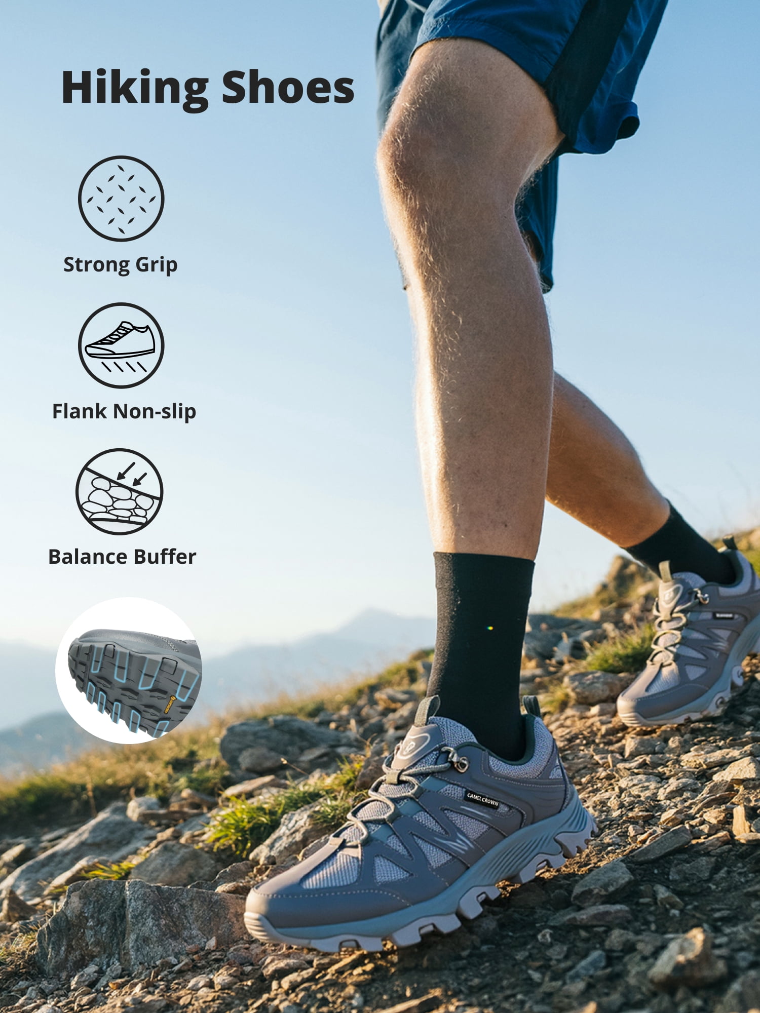 CAMEL Men's Hiking Shoes Comfort Sneakers Male Breathable Athletic Shoes Outdoor Running Walking Gray
