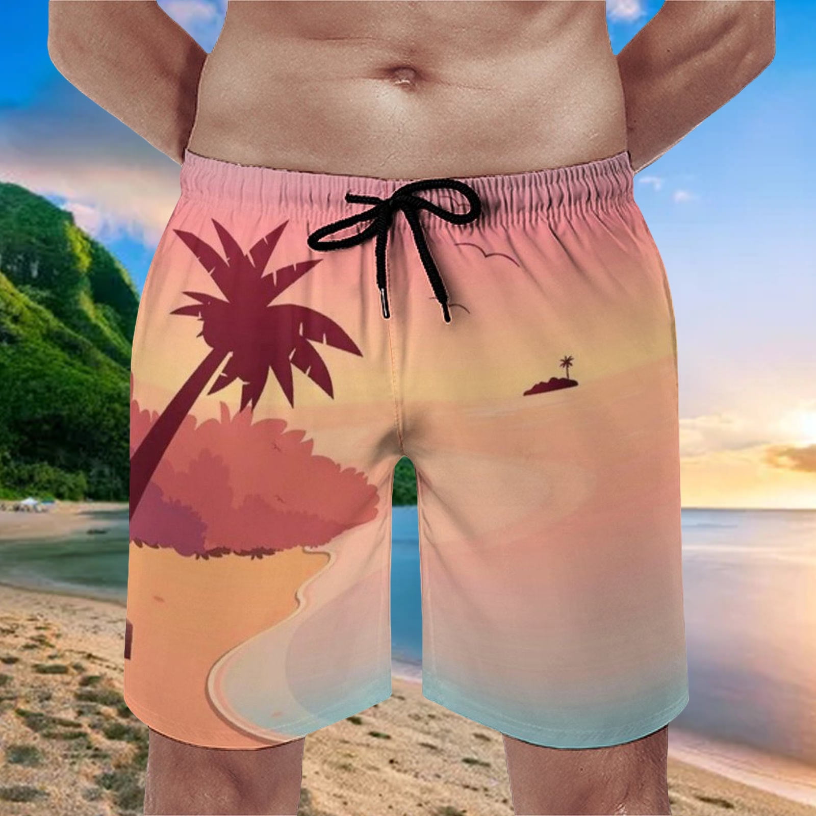 Men's pink swim shorts, Beach Outfits for men