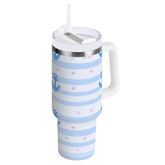 Blue Anchor Stripes Insulated Tumblers 40oz Double-Walled Stainless Steel Water Bottles Car Handle