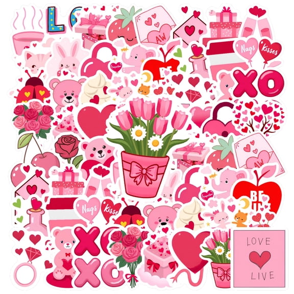 35pcs-50pcs Romantic Stickers Valentine Stationery Stickers Funny Stickers Heart Stickers for Laptops Phones Suitcases