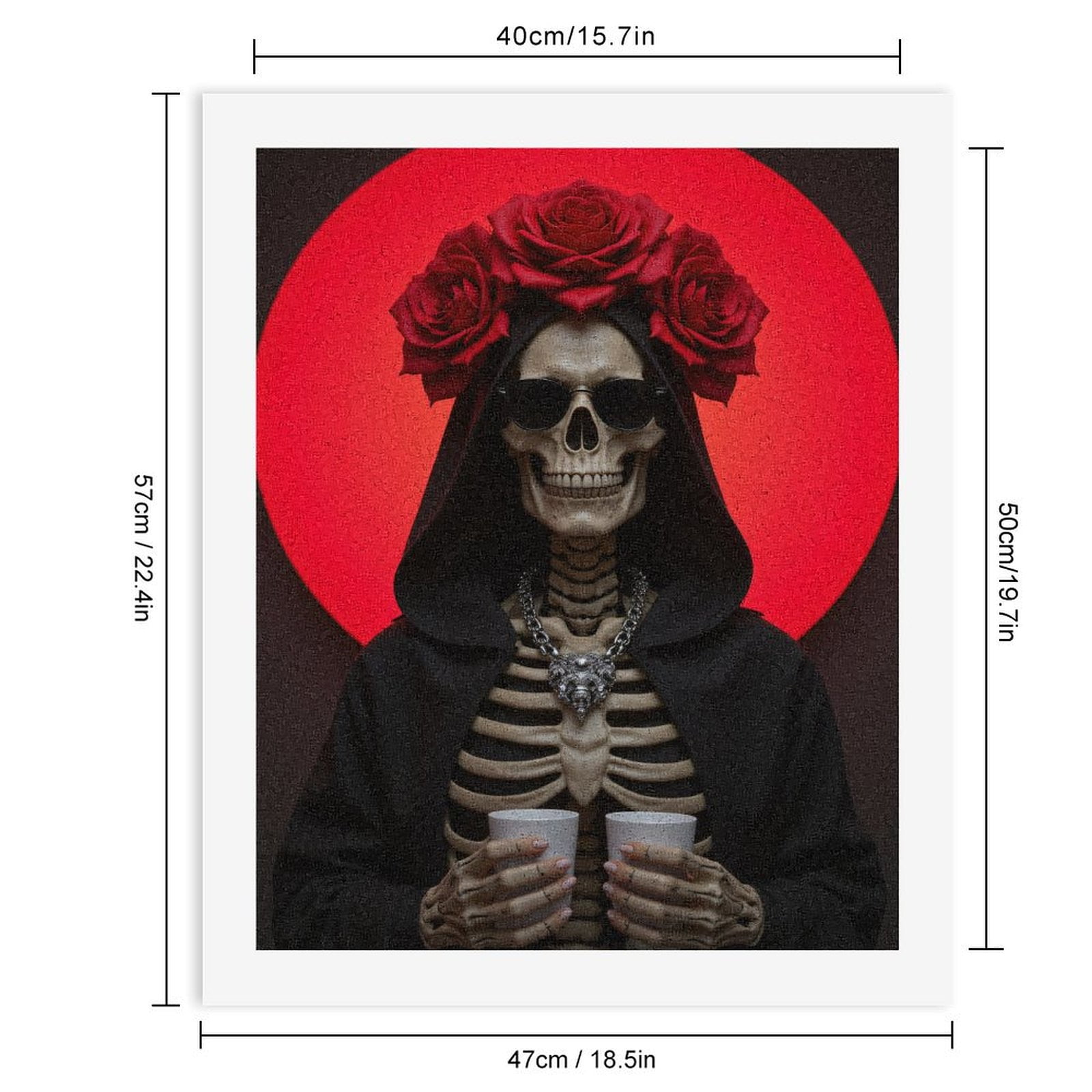 Paint By Numbers Kit for Adults Beginner - DIY Skeleton Red Roses Hooded Candle Canvas Painting Kits for Adults, Frameless Paint By Number for Adults for Home Wall Decor 16x20 Inch