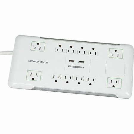 UPC: 0844660092032 | Monoprice 12 Outlet Power Surge Protector w/ 2 Built-In USB Charger Ports  4230 Joules