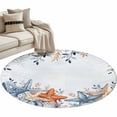 thumbnail image 2 of Eucalyptus Leaves Starfish Round Living Room Rugs 3.3 ft, Shells Summer Ocean Nautical Washable Area Rug with Non-Slip Sturdy Edge Binding Round Front Door Mat Floor Carpet for Entryway, 2 of 9