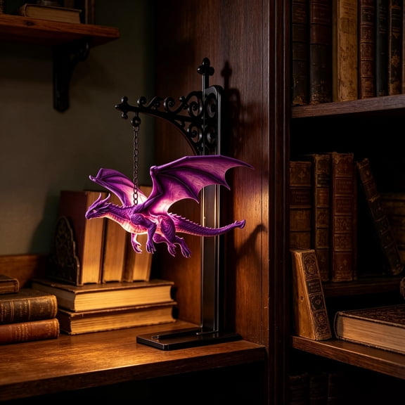 Hanging Dragon LED Desk Lamp Ornate Stand Ornament Indoor Ambient Light Sculpture for Home Display 7.9 Inches