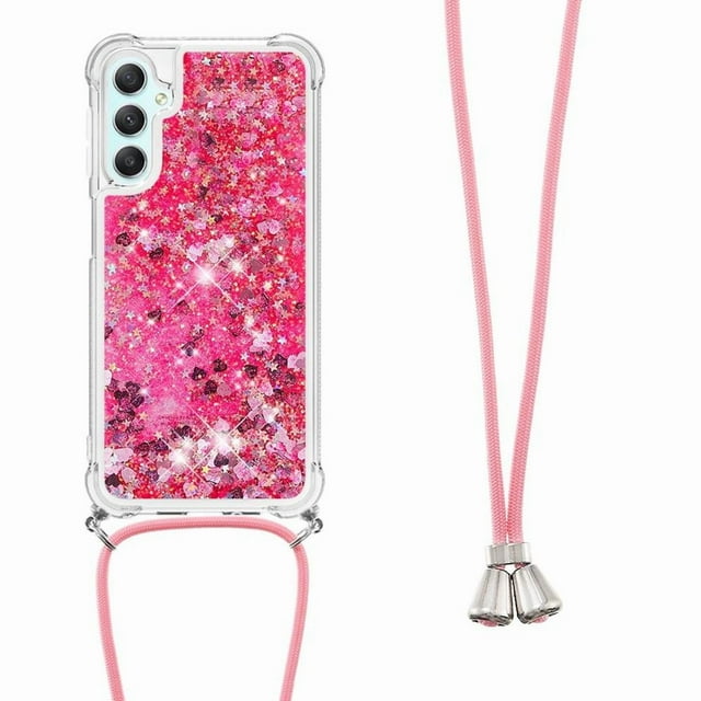 Funda FOXDOCK para Samsung Galaxy A24 4G con Cuerda Ajustable, Brillo Líquido, Protección Antigolpes y Lente – Ideal para Regalo