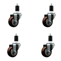3 Inch SS Maroon Poly Wheel Swivel 1-1/2 Inch Expanding Stem Caster Set SCC