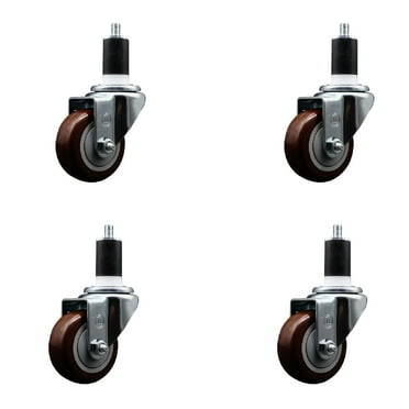 3 Inch SS Maroon Poly Wheel Swivel 1-1/2 Inch Expanding Stem Caster Set SCC