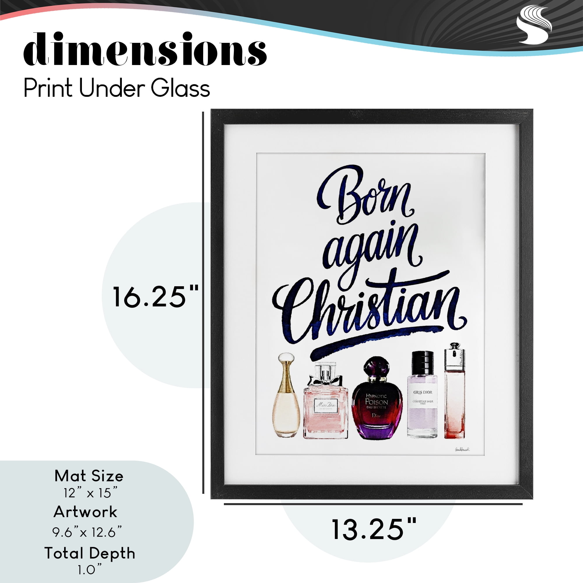 Born Again Christian Skincare Black Framed Print Under Glass, design by Amanda Greenwood