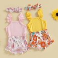 thumbnail image 2 of Gupgi Infant Girls 2Pcs Summer Outfits Sleeveless Romper Drawstring Floral Shorts 0-18Months, 2 of 8