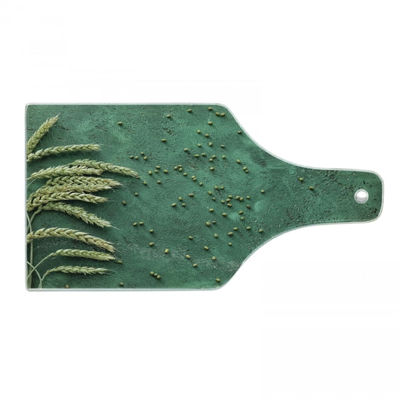 Natural Color Cutting Board, Agriculture Themed Photo with Wheat on Grunge Backdrop, Decorative Tempered Glass Cutting and Serving Board, in 3 Sizes, by Ambesonne