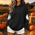 thumbnail image 5 of Women's Fall Hoodies Floral Ghost Pumpkin Graphic Print Sweatshirts Long Sleeve Oversized Pullover Hooded Tops Casual Autumn Relaxed Fit Clothes, 5 of 6