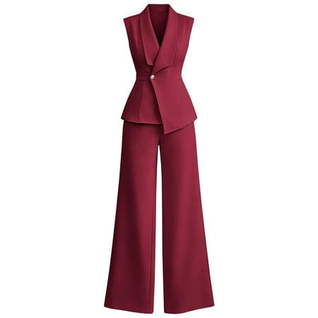 GILIGEGE Women 2 Piece Suit Set Pant Suits for Women Sleeveless Blazer Vest Wide Leg Pantsuit Sets Two Piece Outfit Professional Office Work Pantsuits Set Business Casual Blazer Sets Red 2XL GILIGEGE Women 2 Piece Suit Set Pant Suits for Women Sleeveless Blazer Vest Wide Leg Pantsuit Sets Two Piece Outfit Professional Office Work Pantsuits Set Business Casual Blazer Sets Red 2XL