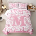 thumbnail image 2 of jejeloiu Cute Western Cowgirl Boots Twin Quilt Set For Girls,Pink Coquette Bowknot Alphabet M Twin Coverlet Set For Kids,2pcs, 2 of 7