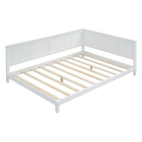 Sesslife White Daybed, Full Size Solid Wood Sofa Bed Frame, Modern L-shape Daybed with Wooden Slats, No Box Spring Needed, 600lbs Capacity