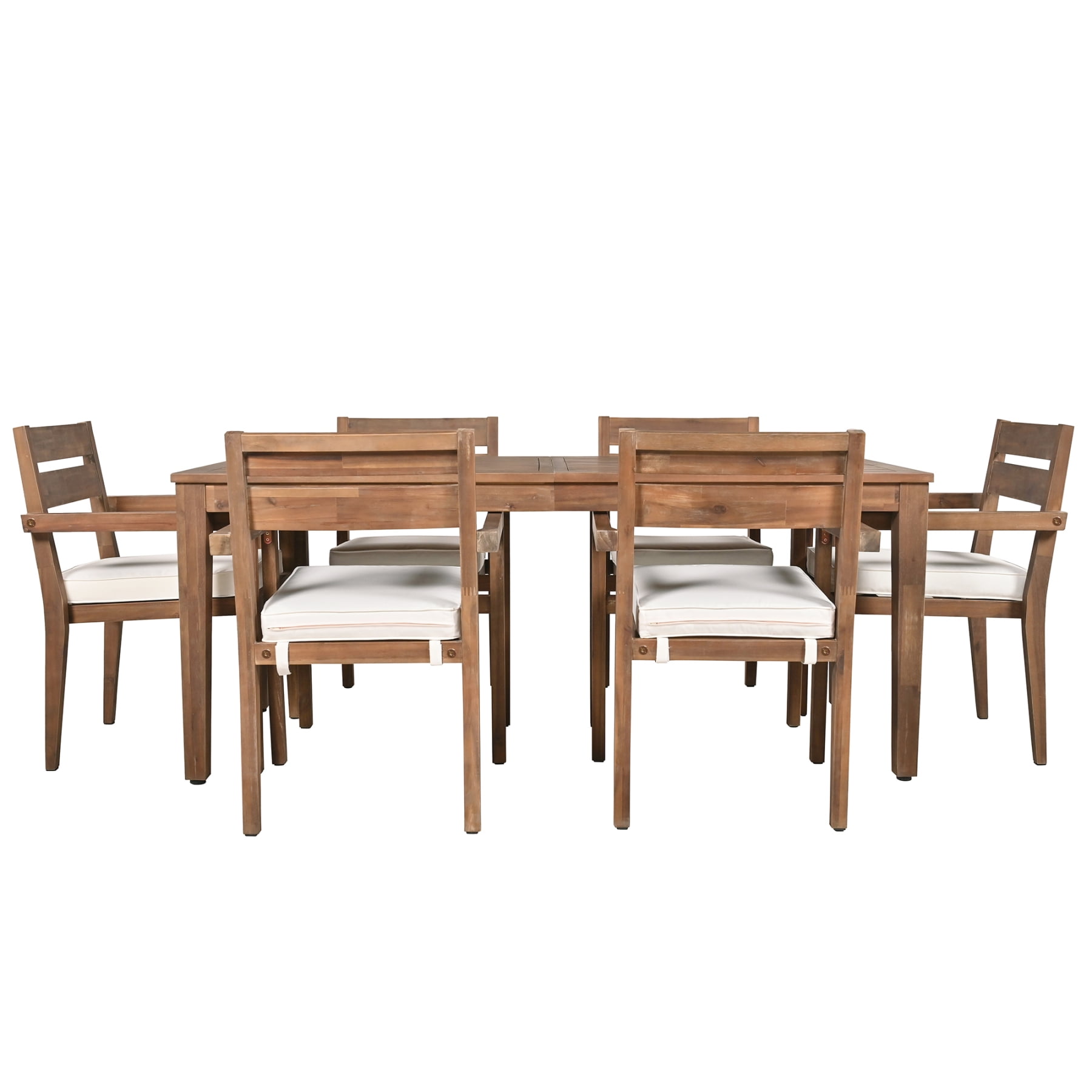 Harper & Bright Designs 7-Piece Contemporary Acacia Wood Sturdy Frame Dining Furniture Sets Burly Wood