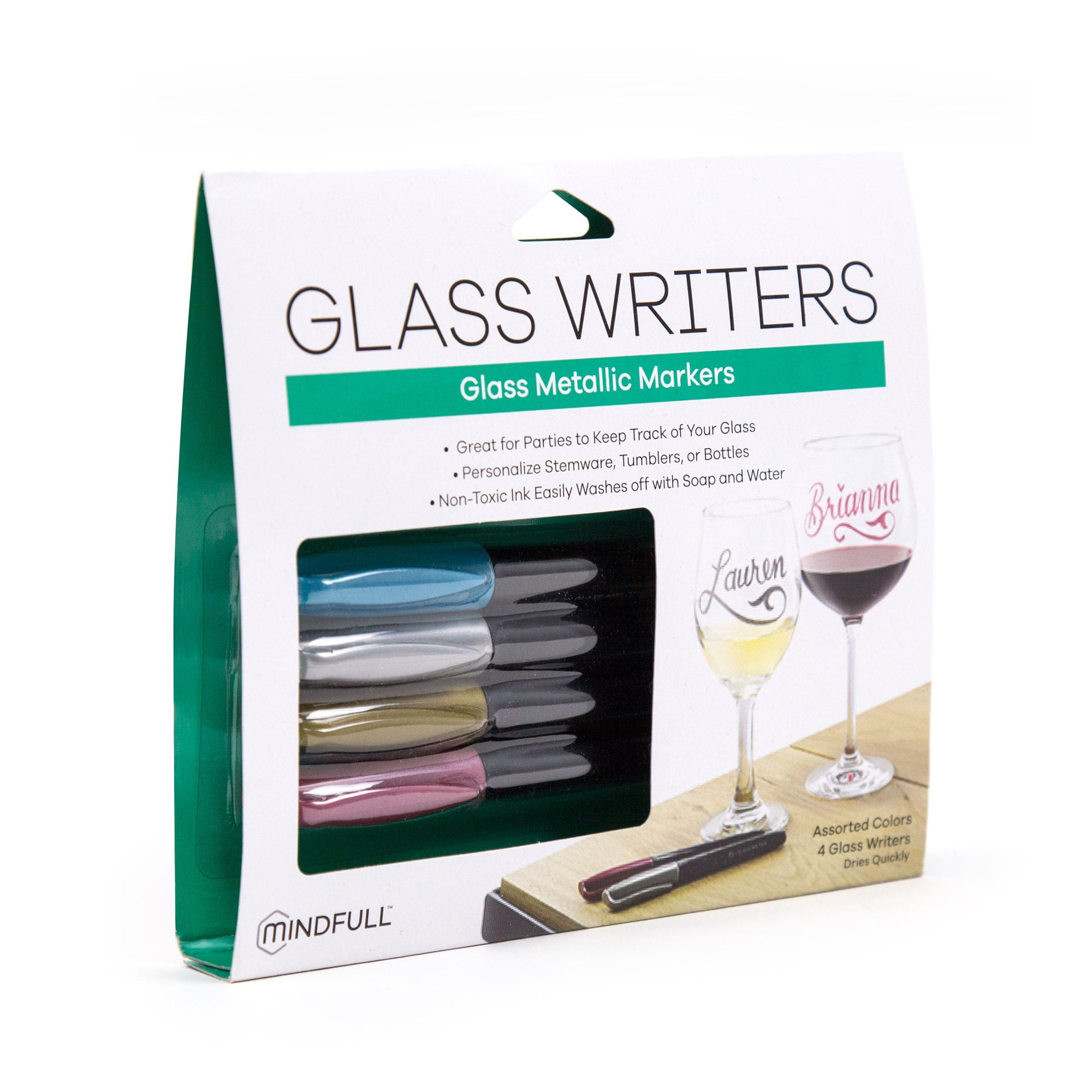Mindfull Metallic Wine Glass Markers, Assorted Colors, 4Pack