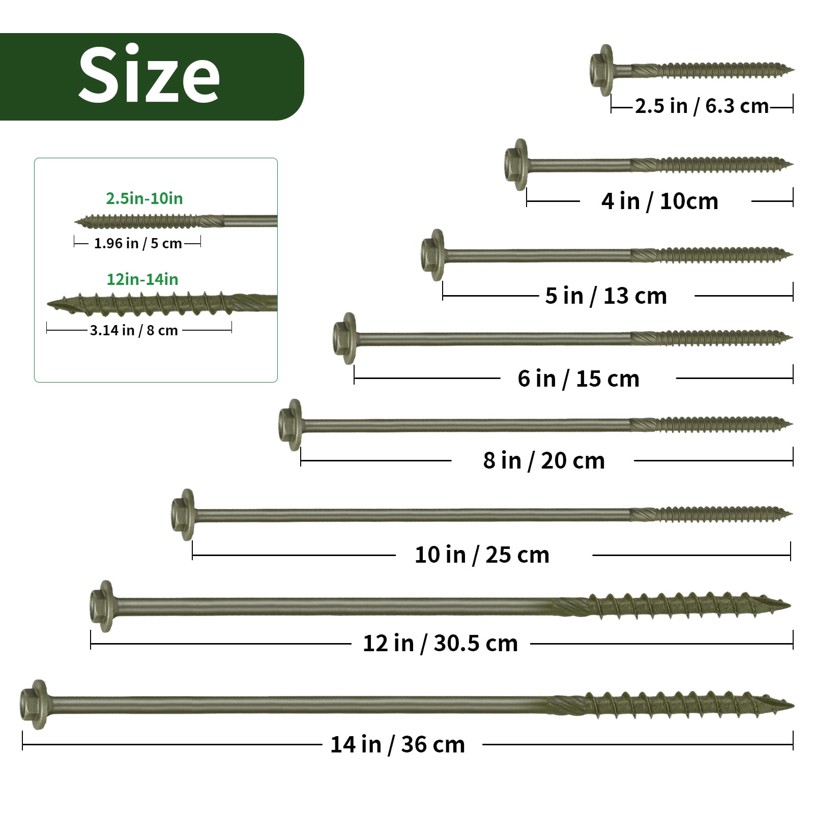 Timber Screws #14 X 2-1/2  Inch Self-Drilling Structural Wood Lag Deck Screws – Corrosion-Resistant Green Coated, 1500-Hour Salt Spray Tested for Landscaping, Construction & Pole Barns （80PCS)
