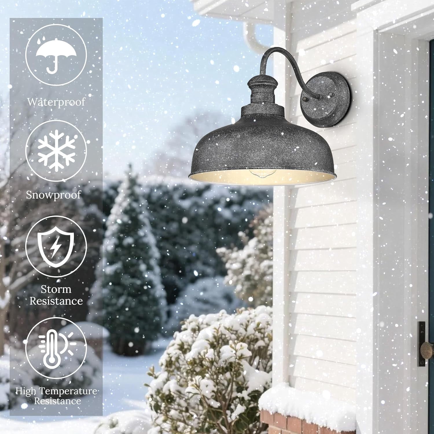 Outdoor Barn Light for Farmhouse, Anti-Rust 11.5 Inch Dome Exterior Wall Mount Lights Fixture ,Weather Resistant Outdoor Wall Sconce Lighting for Porch, Garage, Patio, Entryway(Antique Silver,,2Pack)