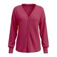 thumbnail image 5 of Uaswgudfs Women's Sweater Loose Fit Long Sleeve V Neck Scalloped Lace Trim Ribbed Knit Casual Pullover Top for Autumn Winter, 5 of 6