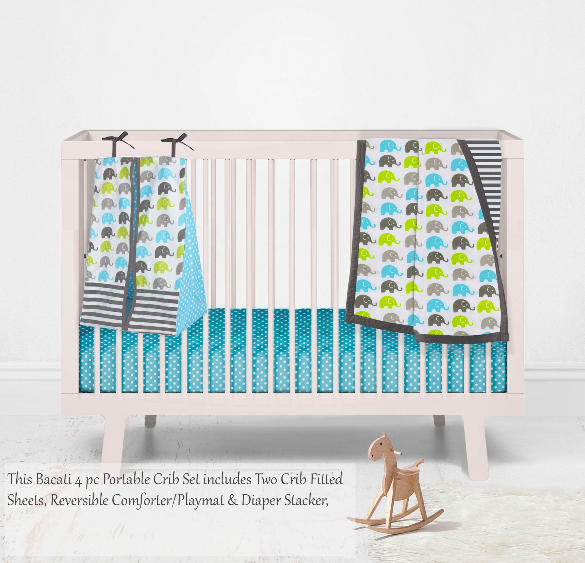 Bacati - Elephants Aqua/Lime/Grey Mini Crib Bedding Set