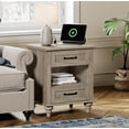 thumbnail image 2 of WAMPAT Nightstand with Charging Station, Farmhouse End Table, USB Ports & Power Outlets, 2 Drawers & Open Storage for Living Room, Bedroom, Grey, 2 of 7