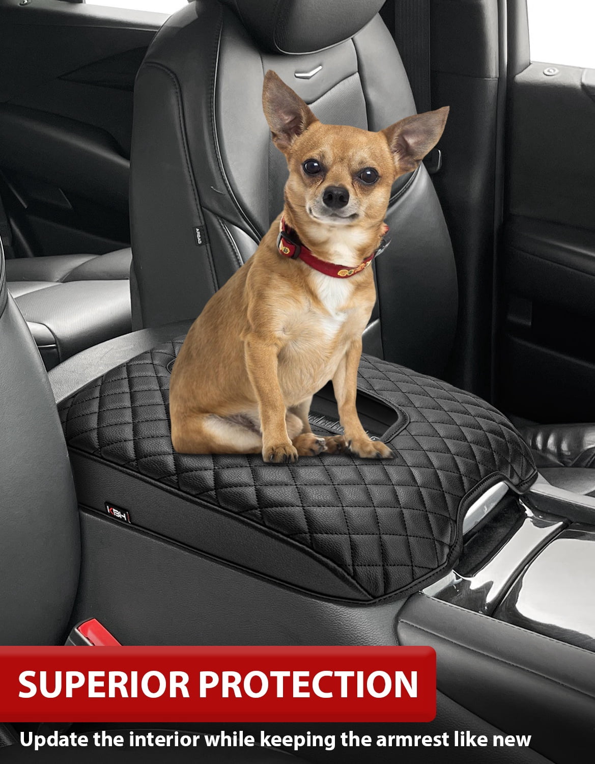KBH Center Console Armrest Cover for 2015-2020 Cadillac Escalade, Leather Car Arm Rest Protector Cushion Interior Trim