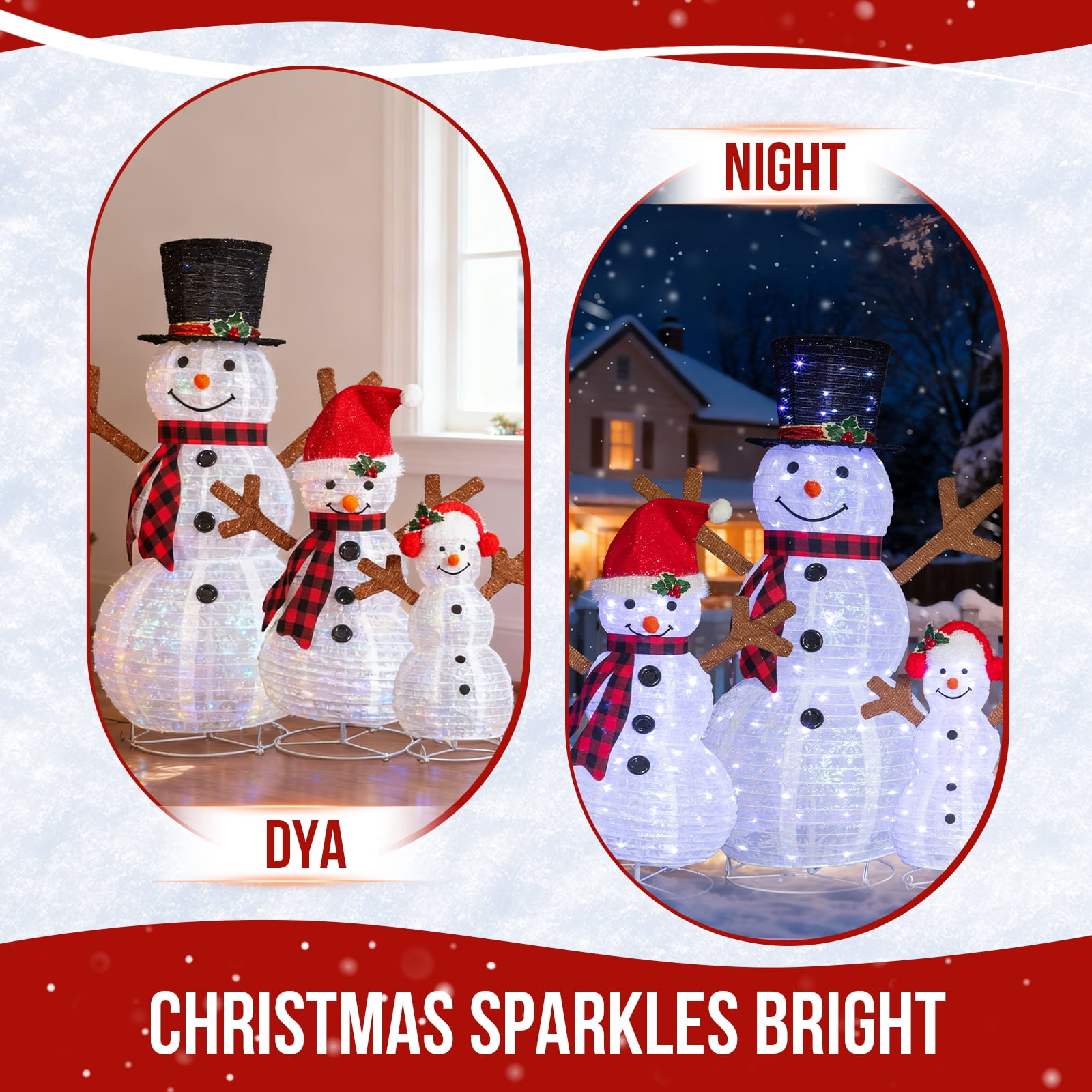 Astoutdoor Set of 3 Lighted Snowman Family Christmas Yard Decorations, 4 ft 3 ft 2 ft Pre-lit Pull Up Snowman with 270 White LEDs, for Indoor Outdoor Holiday Decor
