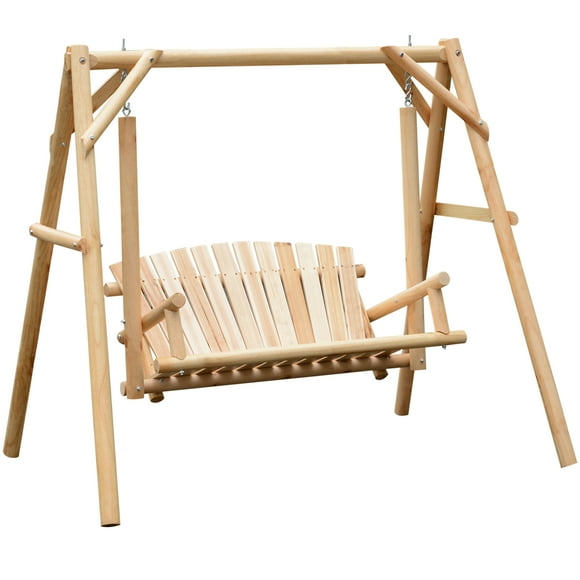 Outsunny 6.5' Outdoor Loveseat 2 Person Wood Porch Swing Natural Wood