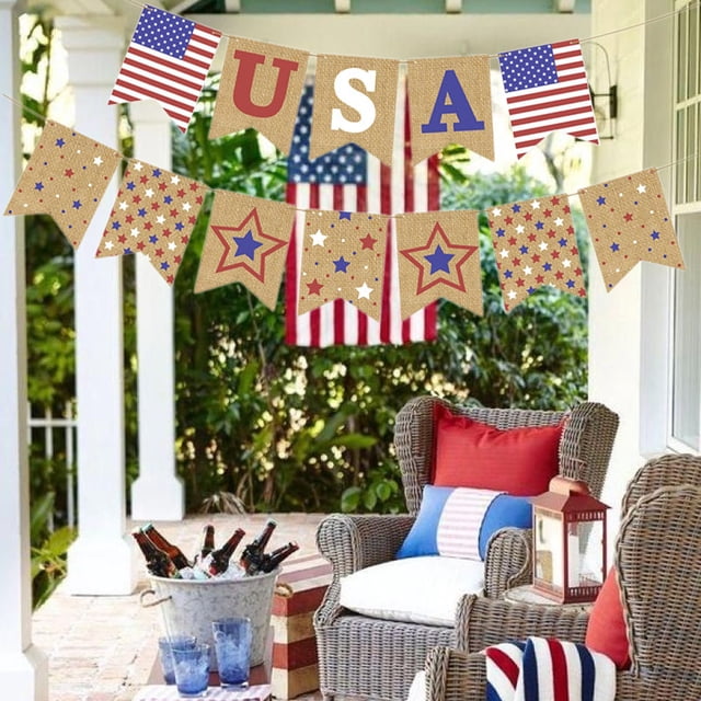 ICQOVD Five Pointed Star Flower Flag Linen Adjustable Distance Independence Day Party Decoration Reusable and Durable