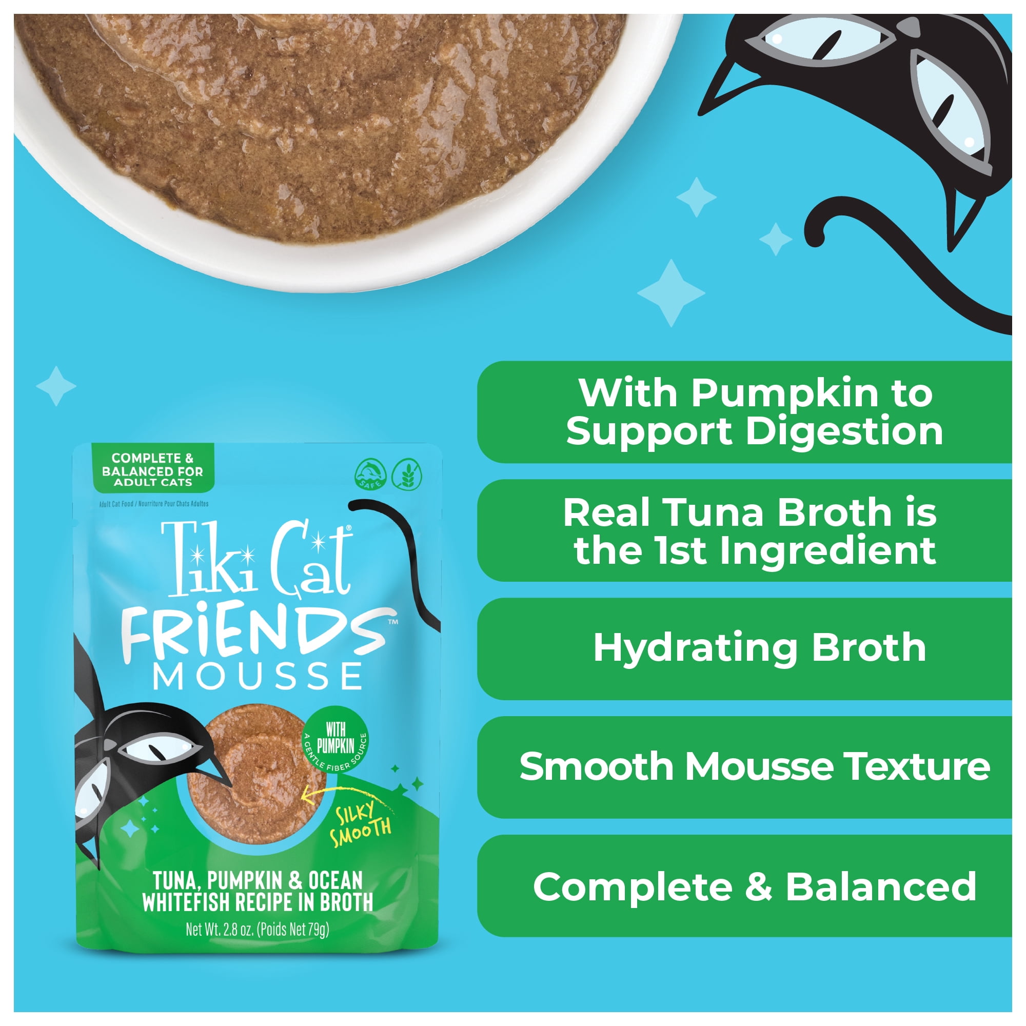 Tiki Cat Friends Mousse Tuna, Pumpkin & Ocean Whitefish, 2.8 oz. Pouch