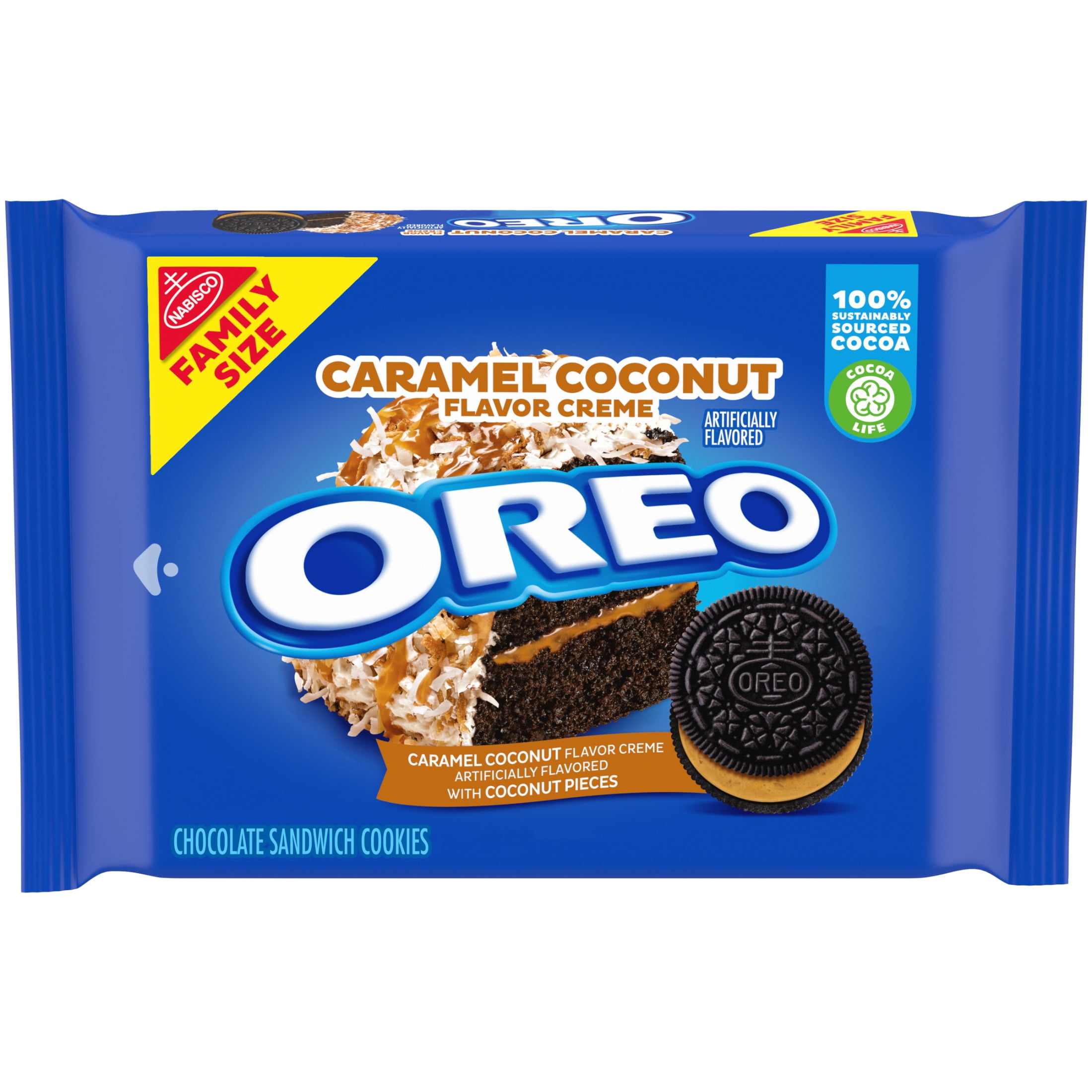 (3 pack) OREO Caramel Coconut Creme Chocolate Sandwich Cookies, Family Size, 17 oz
