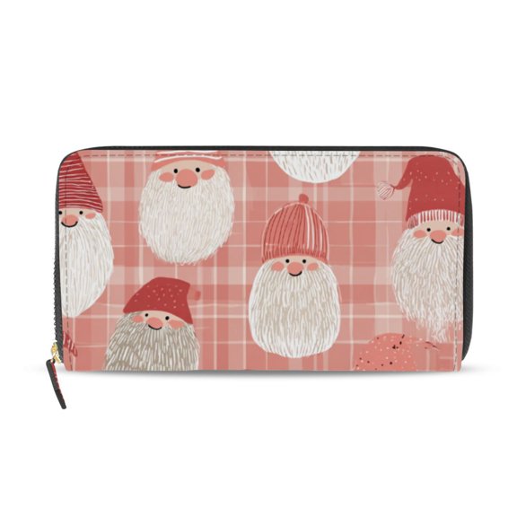 Cute Gnomes Faces Christmas Women's Long Zipper Wallet Bifold Clutch Purse PU Leather Card Cases
