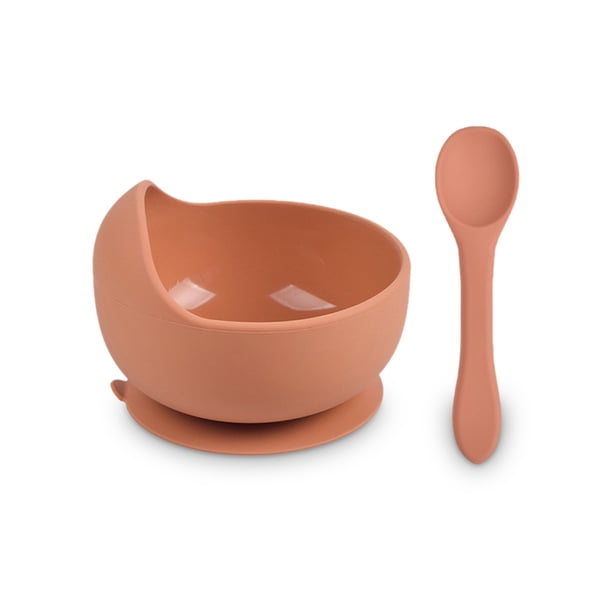 Cuenco de silicona para bebés con fondo de succión Juego de cucharas para bebés Comedor para niños pequeños Cocina para el hogar Vajilla Suministros para comer para niños Naranja para recién nacidos Advancent BA000341-05