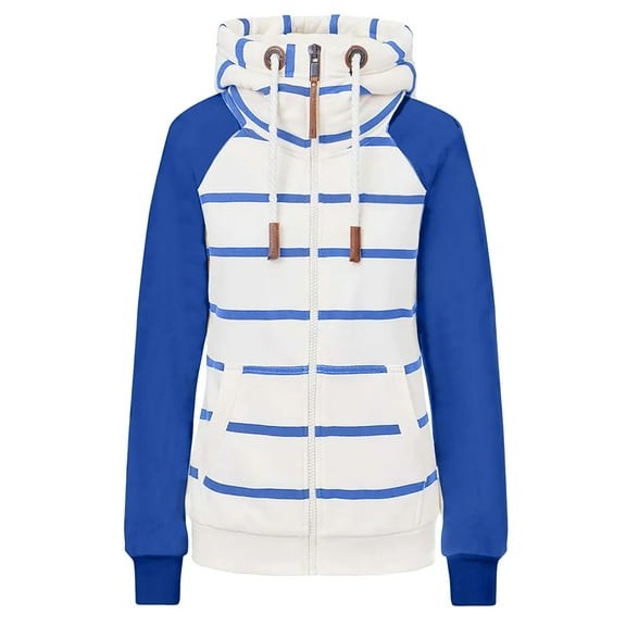 Tejiojio Clearance Rollbacks Women Fashion Casual Stripe Print Zipper Long Sleeve Pocket Loose Coat