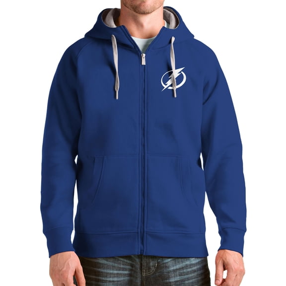Men's Antigua Blue Tampa Bay Lightning Logo Victory Full-Zip Hoodie