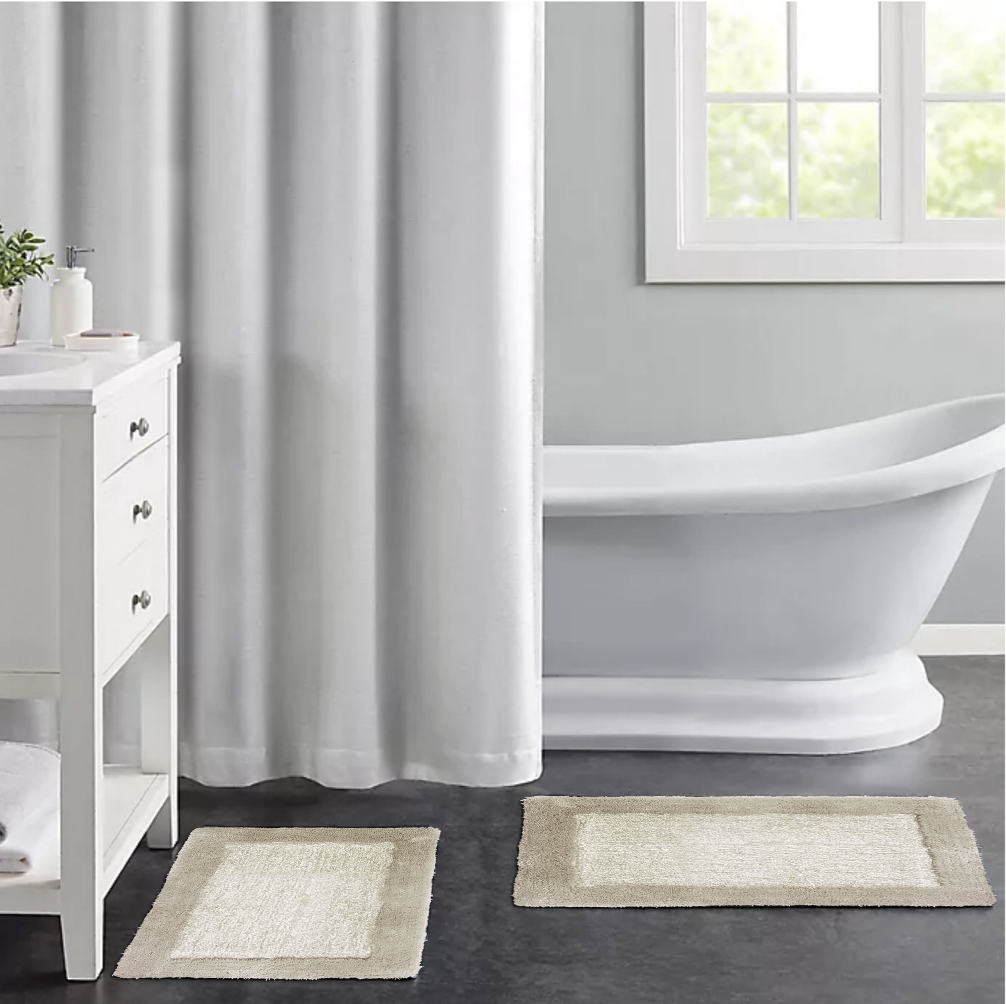 Blossom & Vine 2 Piece Hotel Border Bath Rug Set, 17" x 24" & 20" x 30", Taupe, Polyester
