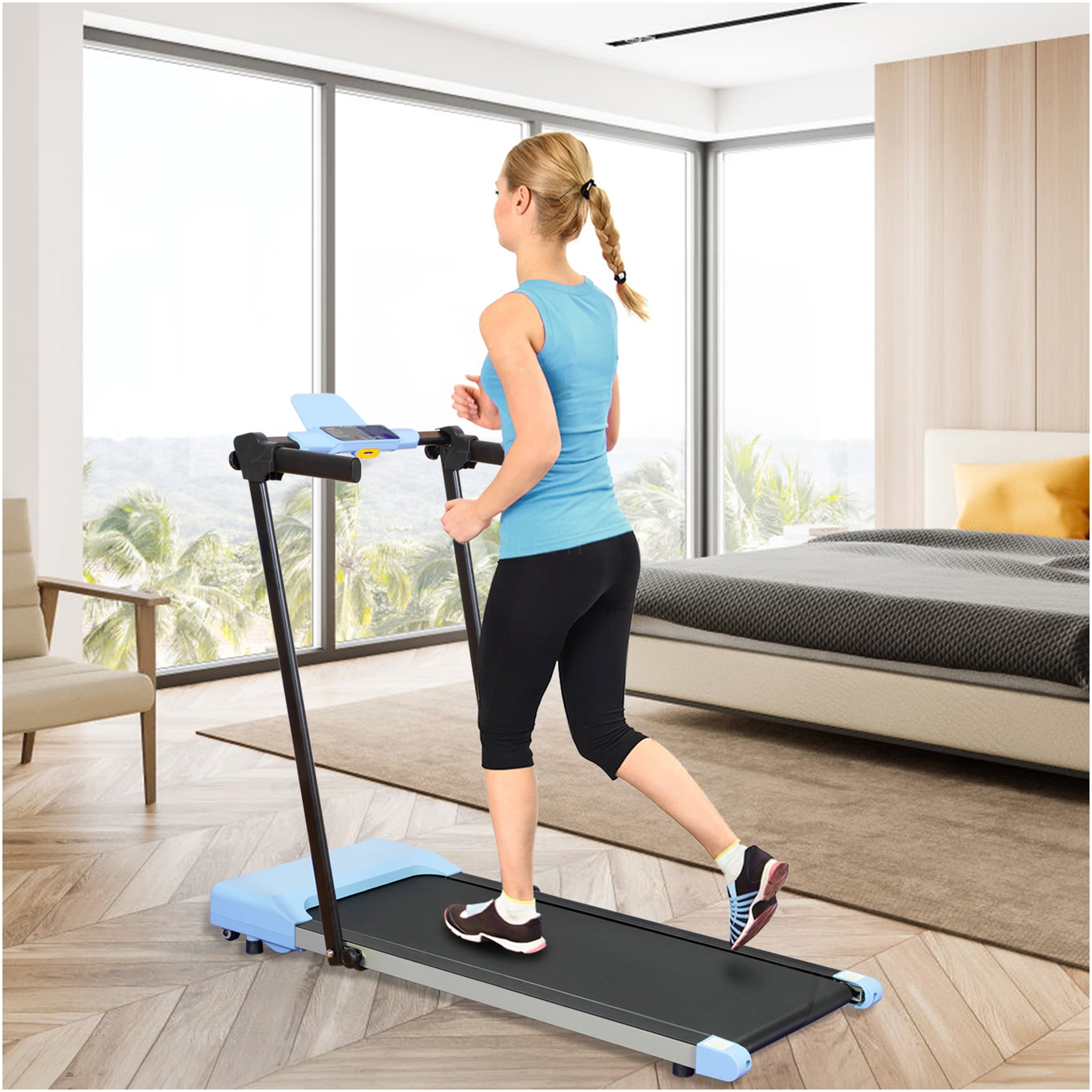 JERFIT 7.5 MPH Folding Treadmill for Home with LED Display, Blue Compact Electric Running Machine for Walking Jogging Cardio Workout