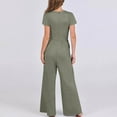 thumbnail image 6 of cfhntfmh Dressy Jumpsuits for Women Summer Loose Short Sleeve Crewneck Outfits Ribbed Knit Wide Leg Flowy Rompers with Pockets, 6 of 7