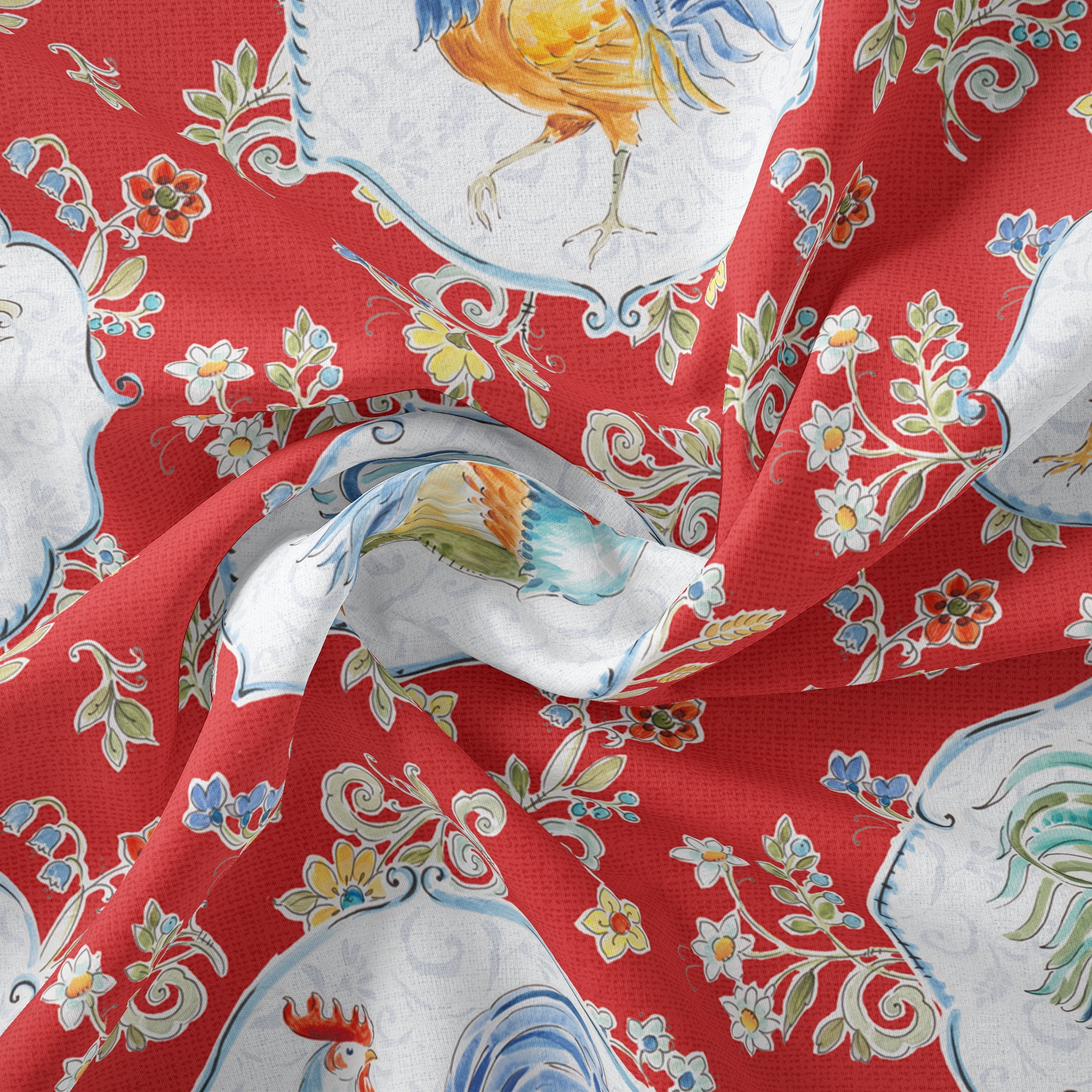 (2 pack) David Textiles Morning Bloom Rooster Cotton 1 Yard Fabric Cut