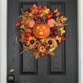 thumbnail image 1 of Corona de calabaza de otoño - Corona de otoño para la decoración de la puerta delantera, arces artificiales, girasol, cosecha de otoño, decoración navideña, interior y exterior Ormromra ZYY-1238, 1 of 5