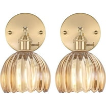 Vintage Wall Sconces Set of 2 with Cute Amber Tulip Glass Lampshade 180 Degree Adjustable Brass Sconces Hradwired Modern Wall Lighting Fixture with Switch for Bedside Bedroom Doorway