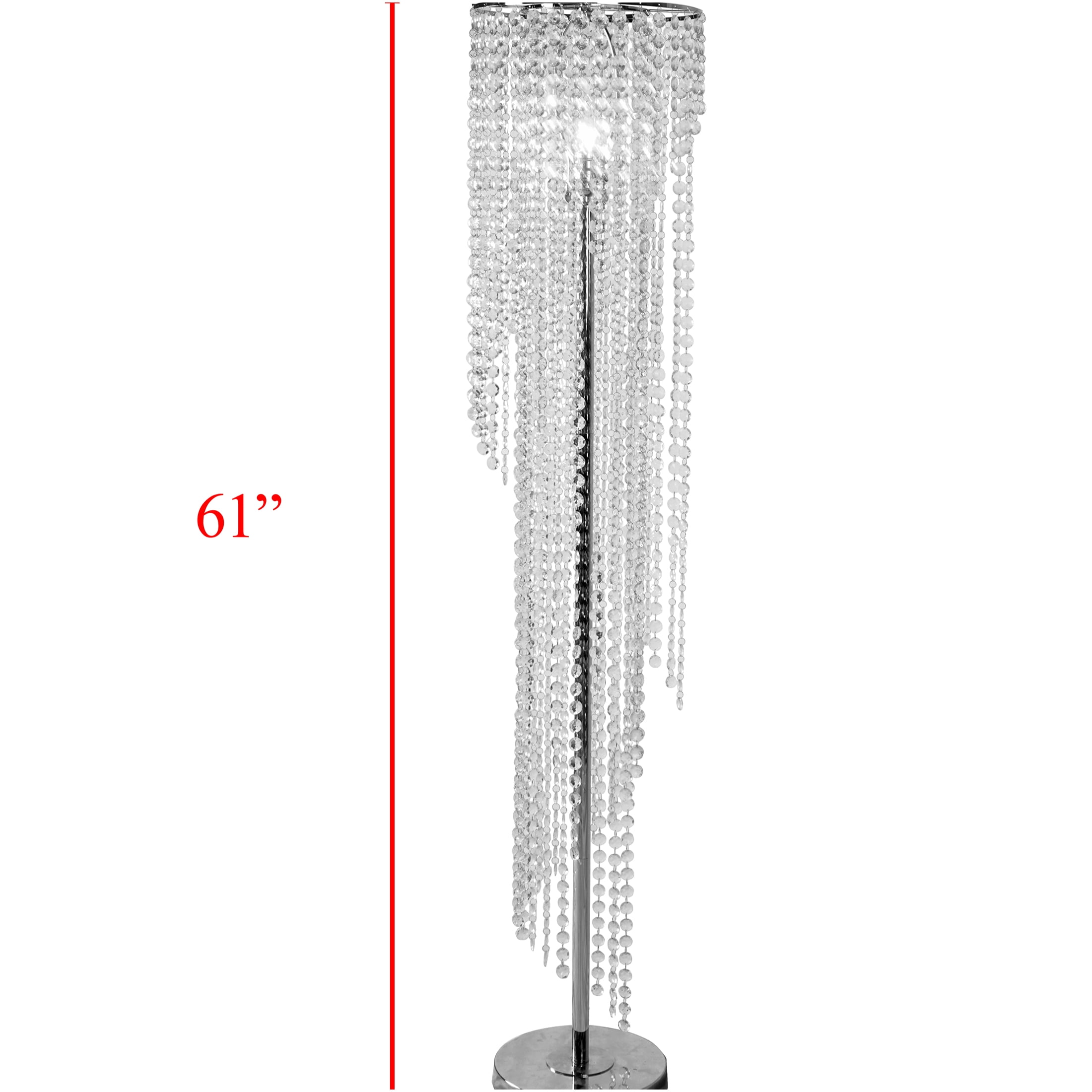 JERFIT Modern Crystal Floor Lamp for Living Room, Chrome Finish with Glass Beads, Tall Standing Lamp for Bedroom, Ambient Light with Refractive Crystals, UL Listed
